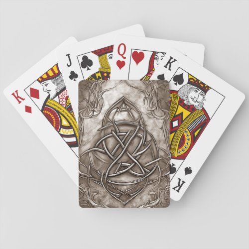 Triquetra Trinity Knot Sepia Faux Metallic Tin Playing Cards