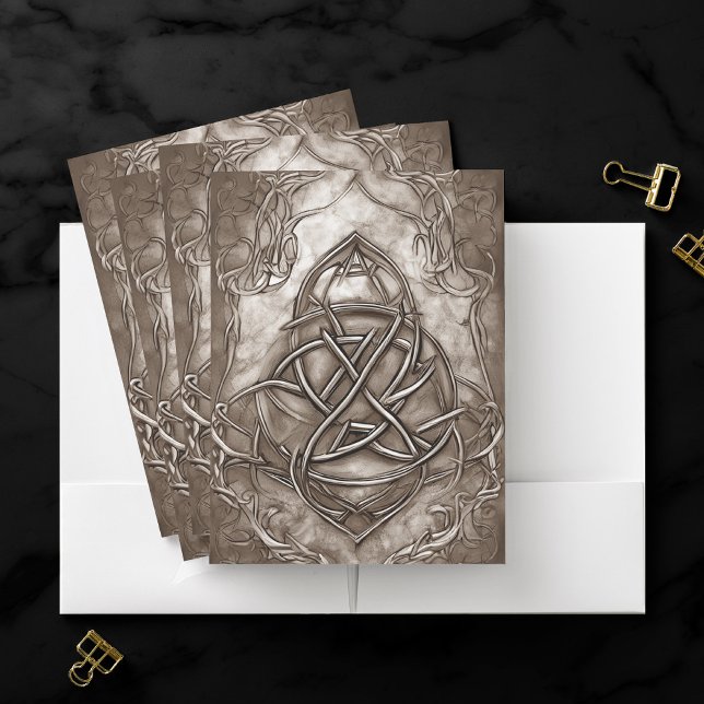Triquetra Trinity Knot Sepia Faux Metallic Tin Pocket Folder (Creator Uploaded)