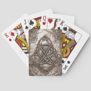 Triquetra Trinity Knot Sepia Faux Metallic Tin Poker Cards