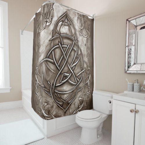 Triquetra Trinity Knot Sepia Faux Metallic Tin Shower Curtain