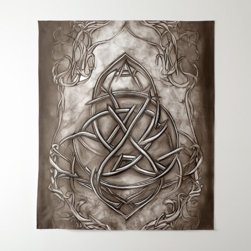 Triquetra Trinity Knot Sepia Faux Metallic Tin Tapestry