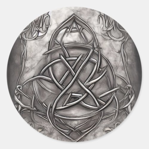 Triquetra Trinity Knot Silvery Pewter Faux Metal Classic Round Sticker