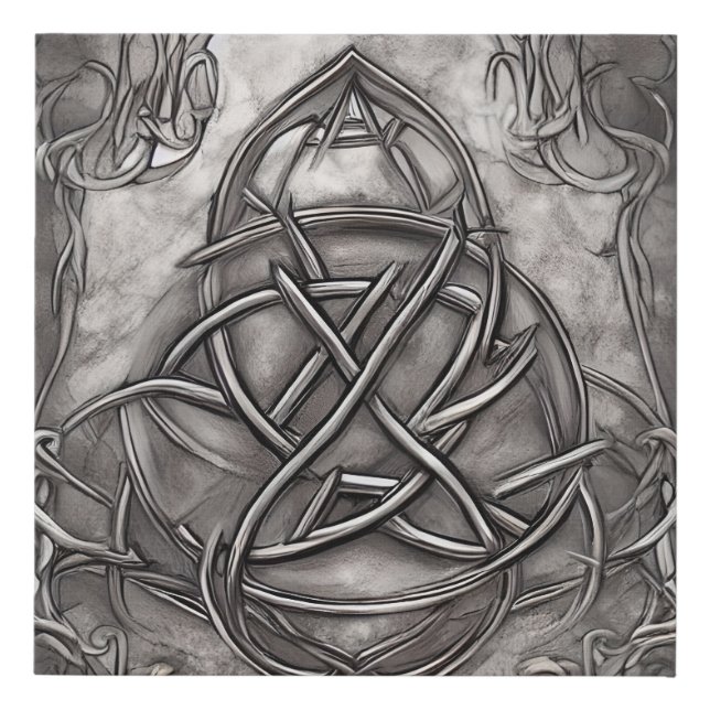 Triquetra Trinity Knot Silvery Pewter Faux Metal Faux Canvas Print (Front)