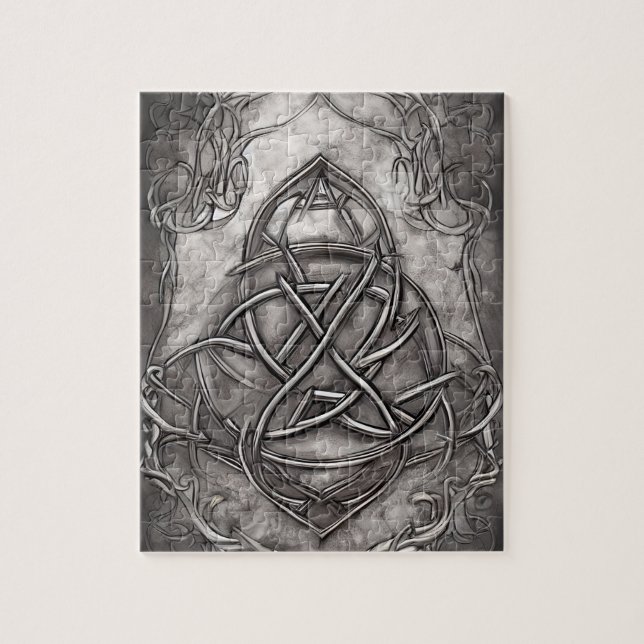Triquetra Trinity Knot Silvery Pewter Faux Metal Jigsaw Puzzle (Vertical)