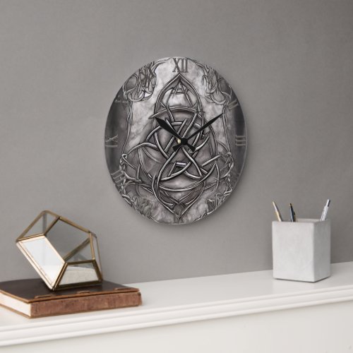 Triquetra Trinity Knot Silvery Pewter Faux Metal Large Clock