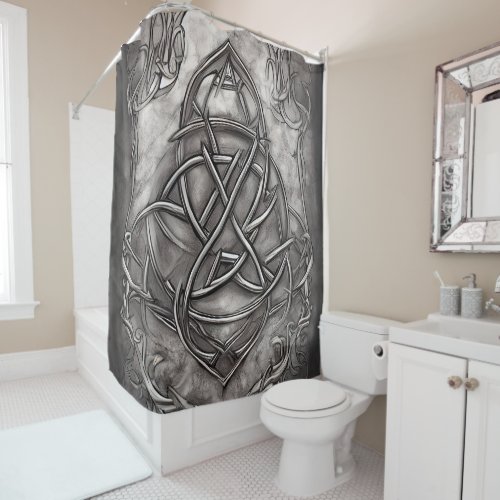 Triquetra Trinity Knot Silvery Pewter Faux Metal Shower Curtain