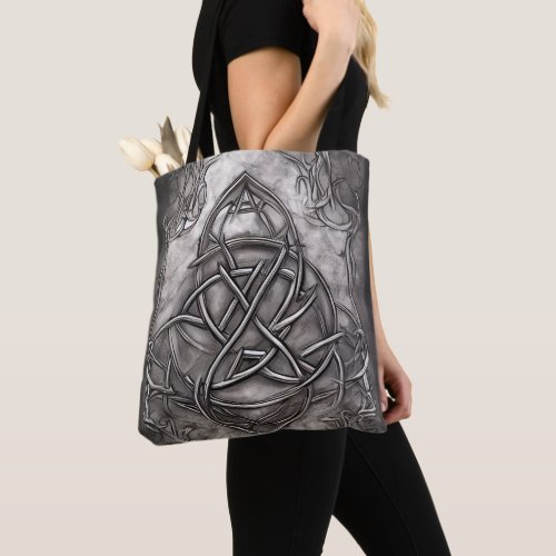 Triquetra Trinity Knot Silvery Pewter Faux Metal Tote Bag