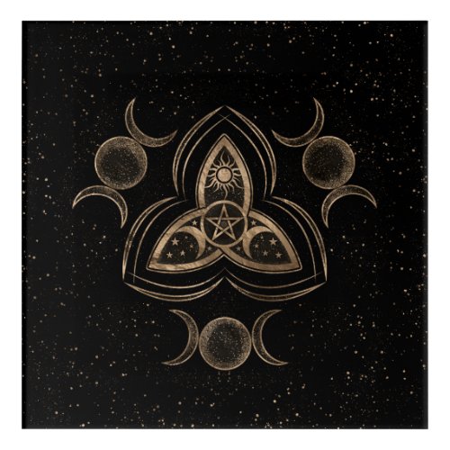 Triquetra Triple Moon Ornament with Pentagram Acrylic Print