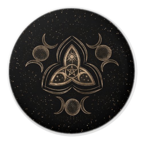 Triquetra Triple Moon Ornament with Pentagram Ceramic Knob