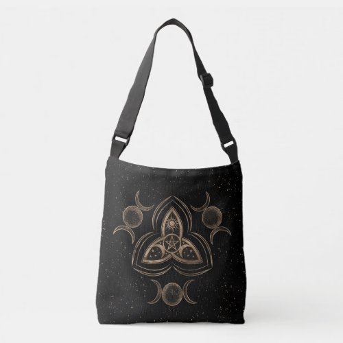 Triquetra Triple Moon Ornament with Pentagram Crossbody Bag
