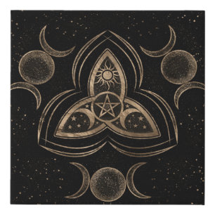 Triquetra Triple Moon Ornament with Pentagram Faux Canvas Print