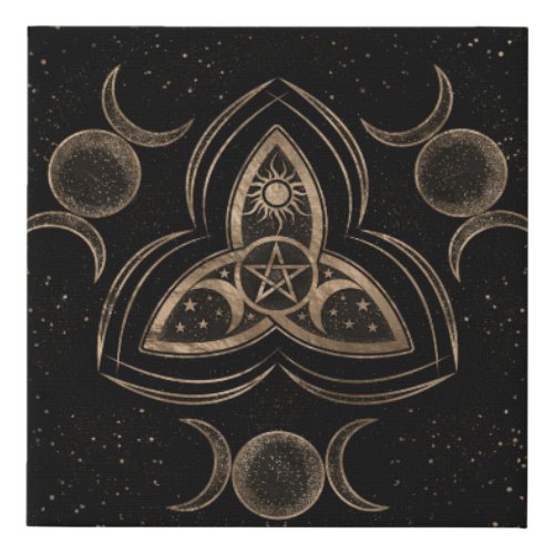 Triquetra Triple Moon Ornament with Pentagram Faux Canvas Print