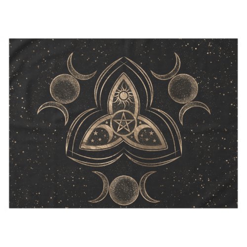 Triquetra Triple Moon Ornament with Pentagram Tablecloth