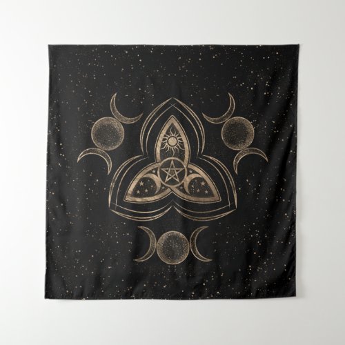 Triquetra Triple Moon Ornament with Pentagram Tapestry