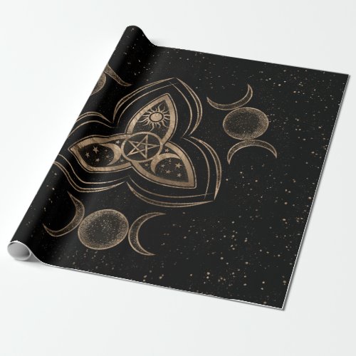 Triquetra Triple Moon Ornament with Pentagram Wrapping Paper
