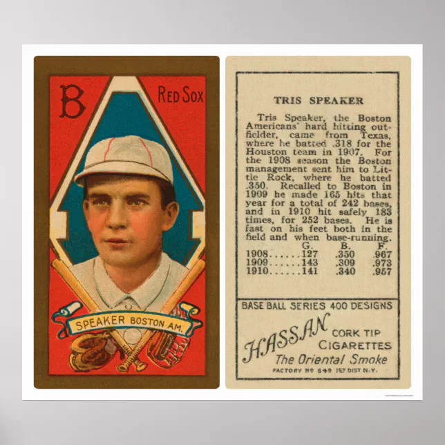 Tris Speaker Red Sox Baseball 1911 Poster | Zazzle