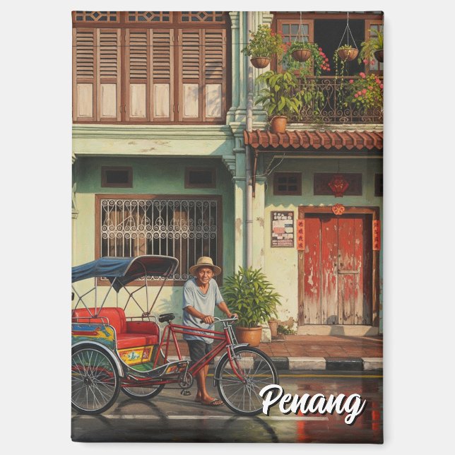 Trishaw Penang Malaysia Heritage Townhouse Travel Magnet (Front)