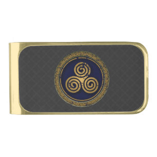 TRISKELION TRIPLE CELTIC SPIRAL GOLD FINISH MONEY CLIP