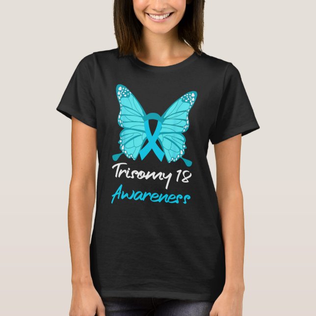 Trisomy 18 Awareness Butterfly Support Light Blue  T-Shirt (Front)