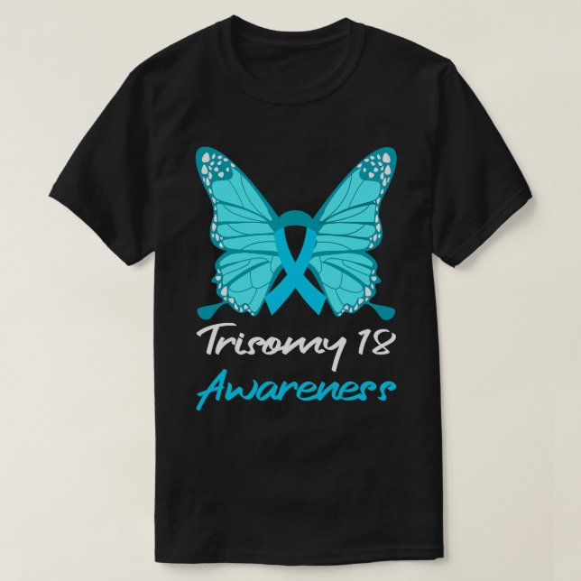 Trisomy 18 Awareness Butterfly Support T-Shirt (Design Front)