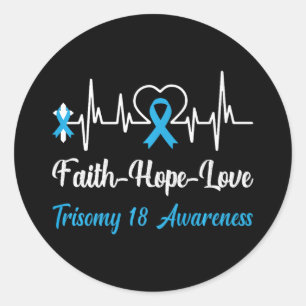 Trisomy 18 Awareness Heartbeat Christian Cross Fai Classic Round Sticker