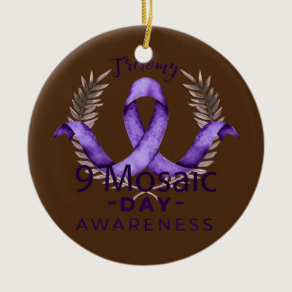 Trisomy 9 Awareness Day Purple Ribbon Mom Dad Ceramic Ornament