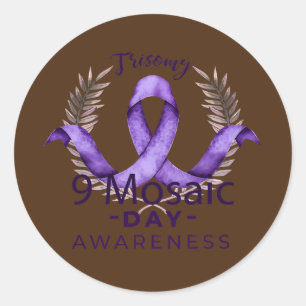 Trisomy 9 Awareness Day Purple Ribbon Mom Dad Classic Round Sticker