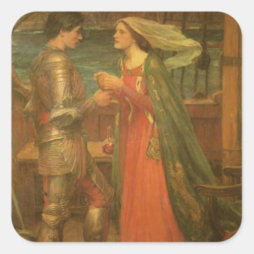 Tristan and Isolde by John William Waterhouse Square Sticker