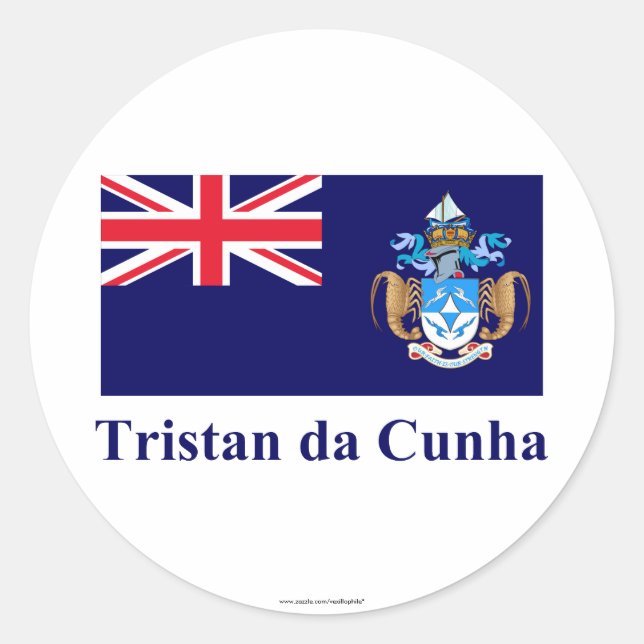 Tristan da Cunha Flag with Name Classic Round Sticker (Front)