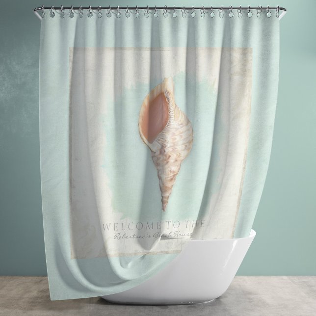 Tritons Trumpet Shell Beach Bathroom Personalized Shower Curtain (Creator Uploaded)
