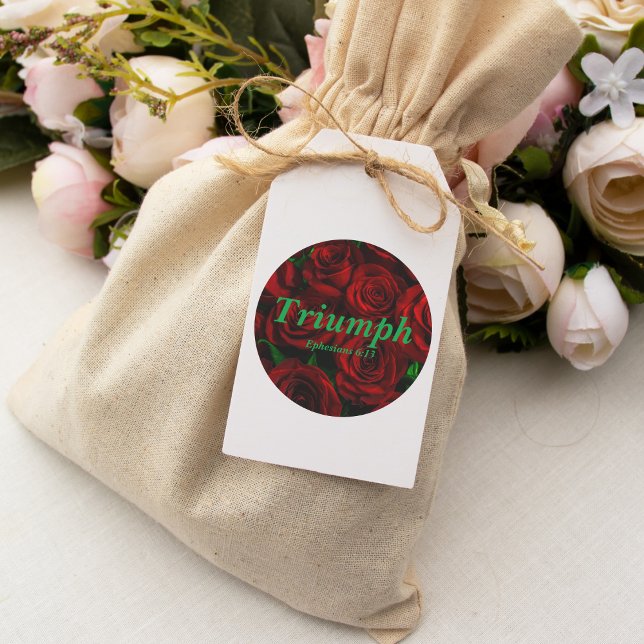 Triumph Ephesians 6:13 Verse Elegant Red Roses Classic Round Sticker (Creator Uploaded)