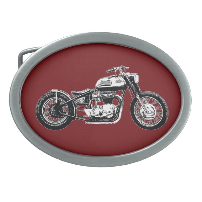 Triumph Jawa Bobber Black, White, Red Oval Graphic Belt Buckle (Front)