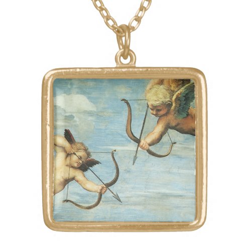 Triumph of Galatea Angels detail by Raphael Sanzio Gold Plated Necklace