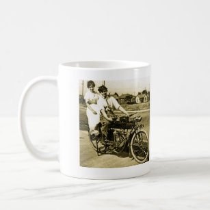 Triumph of Love Dating on a Motorcycle Vintage Coffee Mug