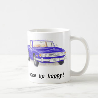 Triumph Stag, classic blue car "wake up happy" mug