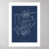 Triumph TR4A Engine Schematic Poster - Blueprint