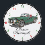 Triumph TR6 Wall Clock<br><div class="desc">This clock with the image of a classic Triumph TR6 convertible on the face will make an ideal gift for a classic car enthusiast.</div>
