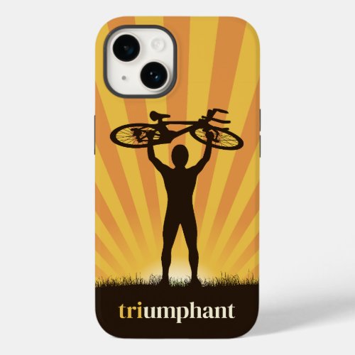 Triumphant Cyclist Raising Bike Over Head Graphic Case_Mate iPhone 14 Case