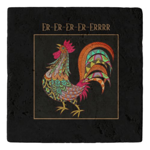 Trive Stone Travertine_Colorful Rooster Trivet