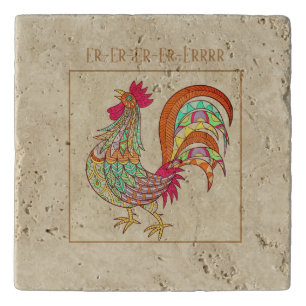 Trive Stone Travertine-Colorful Rooster Trivet