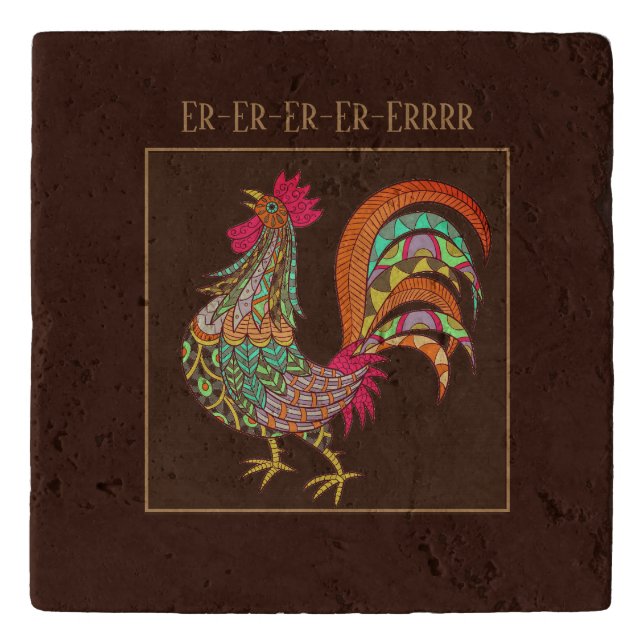Trive Stone Travertine-Colorful Rooster Trivet (Front)