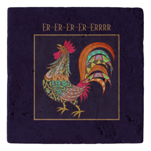 Trive Stone Travertine_Colorful Rooster Trivet