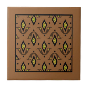 Trivet,  Brown, Black, Gold Fleur de Lys Pattern Tile