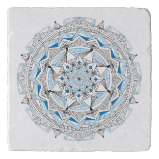 TRIVET in Stone Marble with Mandala Design Blue