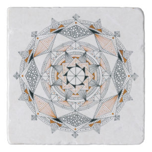 TRIVET in Stone Marble with Mandala Design Brown
