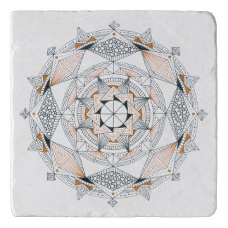 TRIVET in Stone Marble with Mandala Design Brown