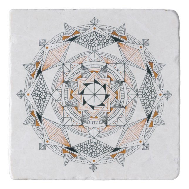 TRIVET in Stone Marble with Mandala Design Brown (Front)