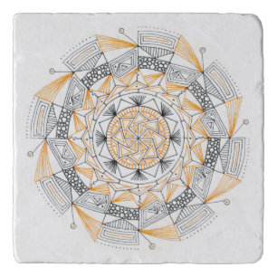 TRIVET in Stone Marble with Mandala Design Orange