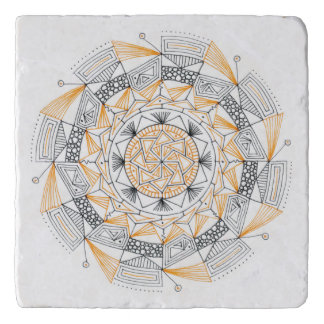 TRIVET in Stone Marble with Mandala Design Orange