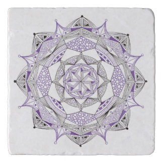 TRIVET in Stone Marble with Mandala Design Purple